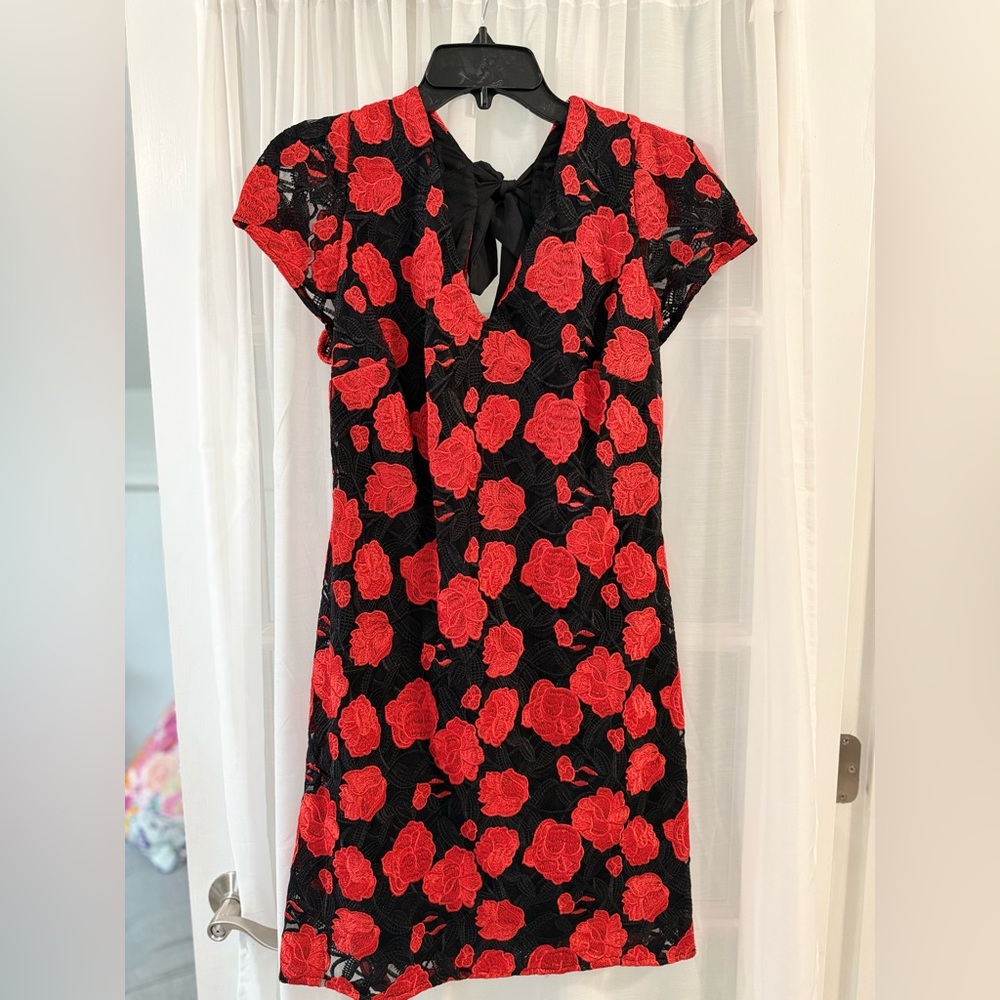 Red and Black Floral Dress